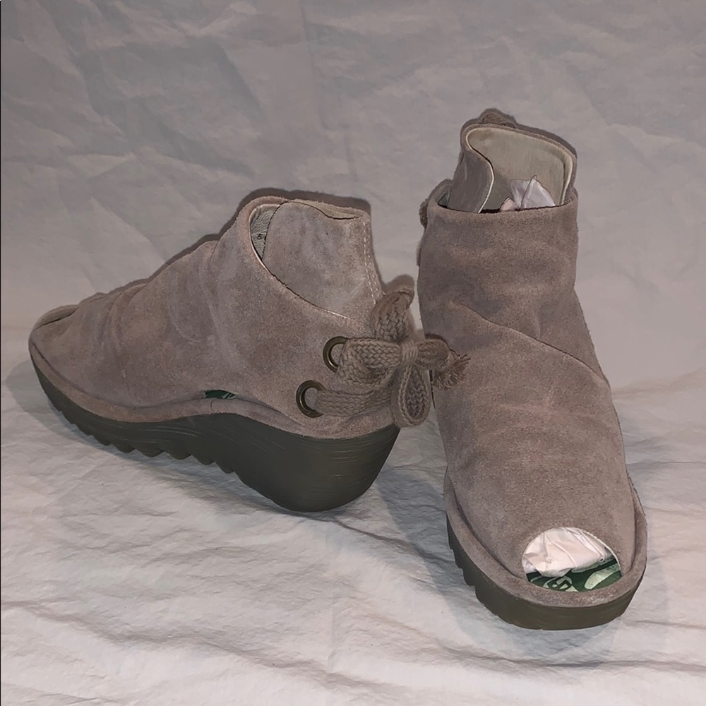 Fly London suede wedge peep toe
